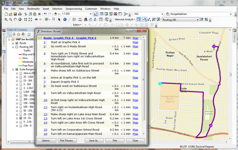 Using data from StreetMap Premium for ArcGIS, your organization can plan a route in Chennai, India.