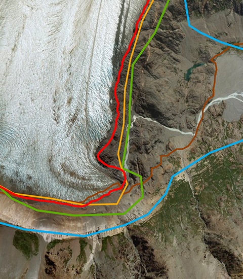 Карта с подробным описанием отступления ледника