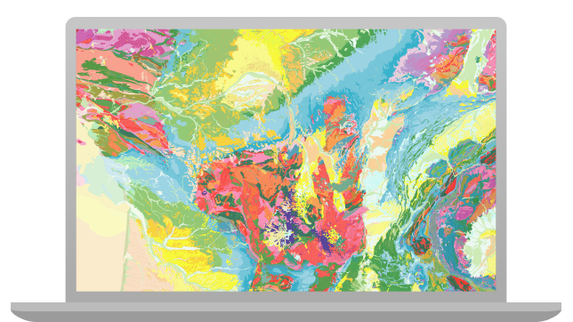 Laptop z oprogramowaniem do inteligentnej geolokalizacji i kolorową mapą